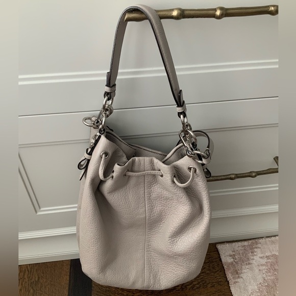 Vintage Y2K 2011 COACH Madison F1120-17016 Leather Drawstring Grey Bag LIKE NEW - Picture 3 of 16